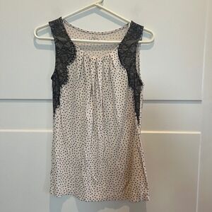 LOFT Womens XS Tank Top Sleeveless Polka Dot Blouse Lace Trim Casual‎ Femme